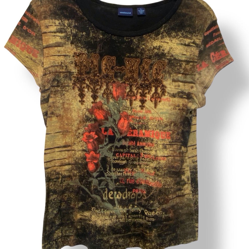 Vintage Westbound Graphic Tee with Red and Brown Tones Y2K Retro
